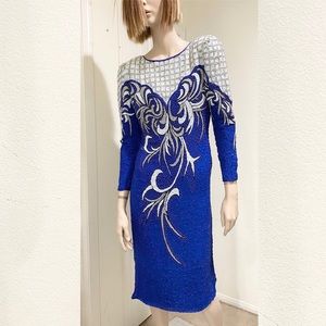 Alisha 100% Pure Silk Heavily Beaded Blue Dress